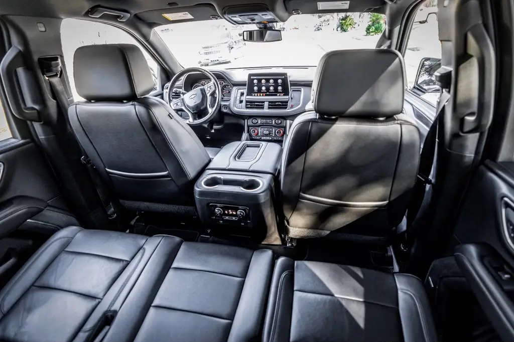 Black and gray Chevrolet Suburban interior with leather seats